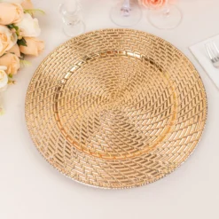 6 Pack Metallic Gold Swirl Rattan Acrylic Charger Plates, 13" Round Farmhouse Plastic Serving Plates