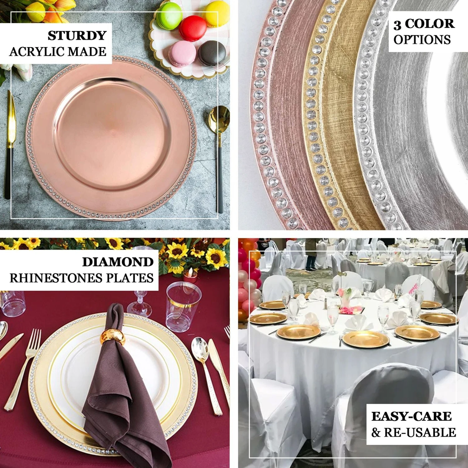 6 Pack Round Acrylic Charger Plates With Rhinestones 13" 2 6 Pack Round Acrylic Charger Plates With Rhinestones 13" - Image 2