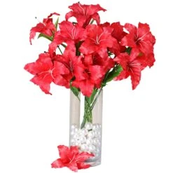 6 Bushes | Red Artificial High Quality Silk Lily Flowers, Faux Lilies -Home Decor Promotional Store ARTI 003 RED 99