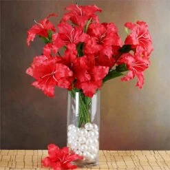 6 Bushes | Red Artificial High Quality Silk Lily Flowers, Faux Lilies -Home Decor Promotional Store ARTI 003 RED 01