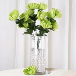 4 Bushes | Artificial Long Stem Silk Chrysanthemum Flowers -Home Decor Promotional Store ARTI 1498 LIME D01