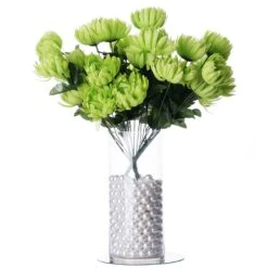 4 Bushes | Artificial Long Stem Silk Chrysanthemum Flowers -Home Decor Promotional Store ARTI 1498 LIME D02