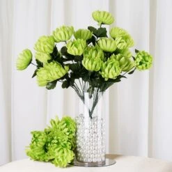 4 Bushes | Artificial Long Stem Silk Chrysanthemum Flowers -Home Decor Promotional Store ARTI 1498 LIME 01