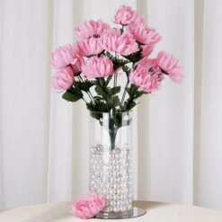 4 Bushes | Artificial Long Stem Silk Chrysanthemum Flowers -Home Decor Promotional Store ARTI 1498 PINK D01