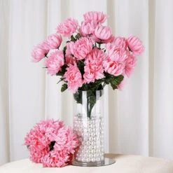 4 Bushes | Artificial Long Stem Silk Chrysanthemum Flowers -Home Decor Promotional Store ARTI 1498 PINK 01