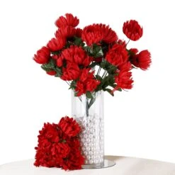 4 Bushes | Artificial Long Stem Silk Chrysanthemum Flowers -Home Decor Promotional Store ARTI 1498 RED 99