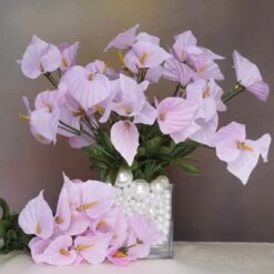 12 Bushes | Artificial Silk Mini Calla Lily Flowers, Faux Lilies -Home Decor Promotional Store ARTI 1854 PINK 02