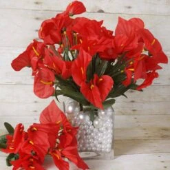 12 Bushes | Artificial Silk Mini Calla Lily Flowers, Faux Lilies -Home Decor Promotional Store ARTI 1854 RED 01