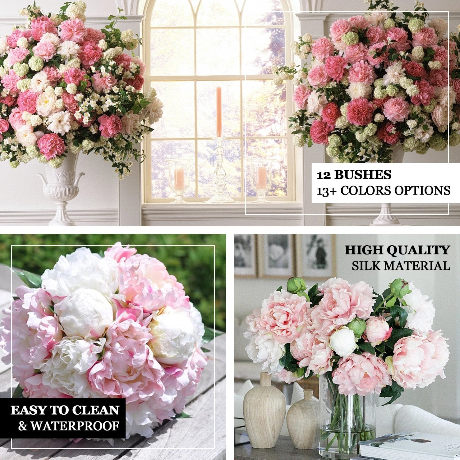 12 Bushes | Silk Peonies Bouquet, Artificial Flower Arrangements 3 12 Bushes | Silk Peonies Bouquet, Artificial Flower Arrangements - Image 3