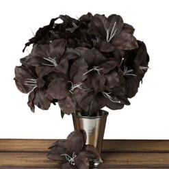 10 Bushes Artificial Silk Tiger Lily Flowers, Faux Bouquets -Home Decor Promotional Store ARTI 1919 CHOC 99