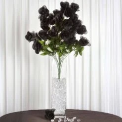 4 Bushes Artificial Silk Rose Bud Flowers, Faux Bouquets 25" Long Stem -Home Decor Promotional Store ARTI 1985 BLKx4 01