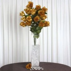 4 Bushes Artificial Silk Rose Bud Flowers, Faux Bouquets 25" Long Stem -Home Decor Promotional Store ARTI 1985 GOLDx4 01