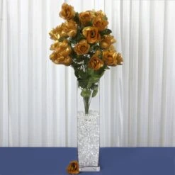 4 Bushes Artificial Silk Rose Bud Flowers, Faux Bouquets 25" Long Stem -Home Decor Promotional Store ARTI 1985 GOLDx4 02