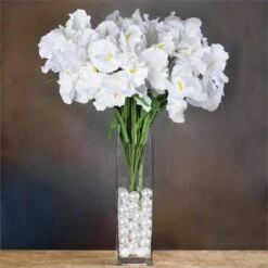 4 Bushes Artificial Silk Iris Flowers, Faux Stem Bouquets -Home Decor Promotional Store ARTI 4459 WHTx4 01