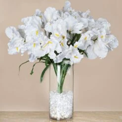 4 Bushes Artificial Silk Iris Flowers, Faux Stem Bouquets -Home Decor Promotional Store ARTI 4459 WHTx4 02