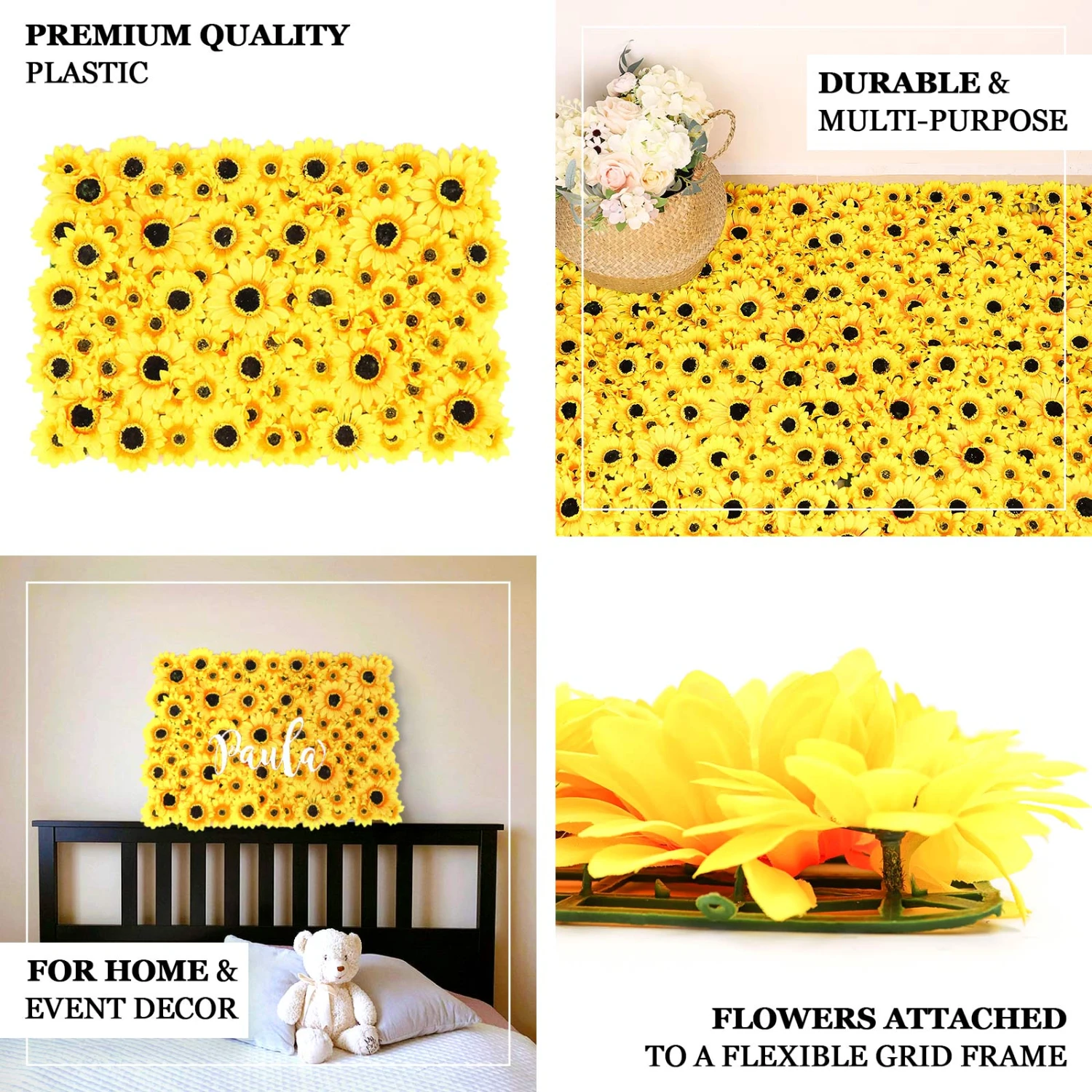 Artificial Sunflower Wall Mat Backdrop, Flower Wall Decor, Indoor/Outdoor UV Protected 4 Artificial Panels 11 Sq Ft. 2 Artificial Sunflower Wall Mat Backdrop, Flower Wall Decor, Indoor/Outdoor UV Protected 4 Artificial Panels 11 Sq Ft. - Image 2