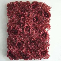 3D Silk Rose And Hydrangea Flower Wall Mat Backdrop - 4 Artificial Panels 11 Sq Ft. -Home Decor Promotional Store ARTI 5068 BURG