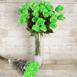 4 Bush 48 Pcs Artificial Long Stem Rose Flowers -Home Decor Promotional Store ARTI 760 LIMEx4 2