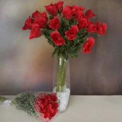 4 Bush 48 Pcs Artificial Long Stem Rose Flowers -Home Decor Promotional Store ARTI 760 REDx4 02