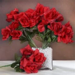 12 Bushes Artificial Premium Silk Blossomed Rose Flowers 84 Roses -Home Decor Promotional Store ARTI 84OPN BLKRED