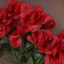 12 Bushes Artificial Premium Silk Blossomed Rose Flowers 84 Roses -Home Decor Promotional Store ARTI 84OPN BLKRED D01