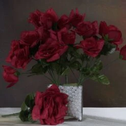 12 Bushes Artificial Premium Silk Blossomed Rose Flowers 84 Roses -Home Decor Promotional Store ARTI 84OPN BURG 01 1024x1024 1