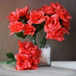 12 Bushes Artificial Premium Silk Blossomed Rose Flowers 84 Roses -Home Decor Promotional Store ARTI 84OPN CORL 01