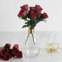 12 Bushes Artificial Premium Silk Flower Rose Bud Bouquets -Home Decor Promotional Store ARTI 84 BURG 01