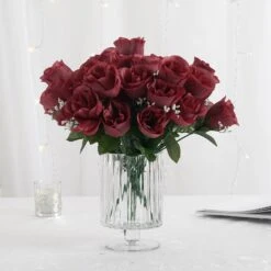 12 Bushes Artificial Premium Silk Flower Rose Bud Bouquets -Home Decor Promotional Store ARTI 84 BURG 02