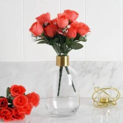 12 Bushes Artificial Premium Silk Flower Rose Bud Bouquets -Home Decor Promotional Store ARTI 84 CORL 01