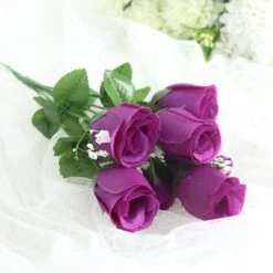 12 Bushes Artificial Premium Silk Flower Rose Bud Bouquets -Home Decor Promotional Store ARTI 84 PURP D07