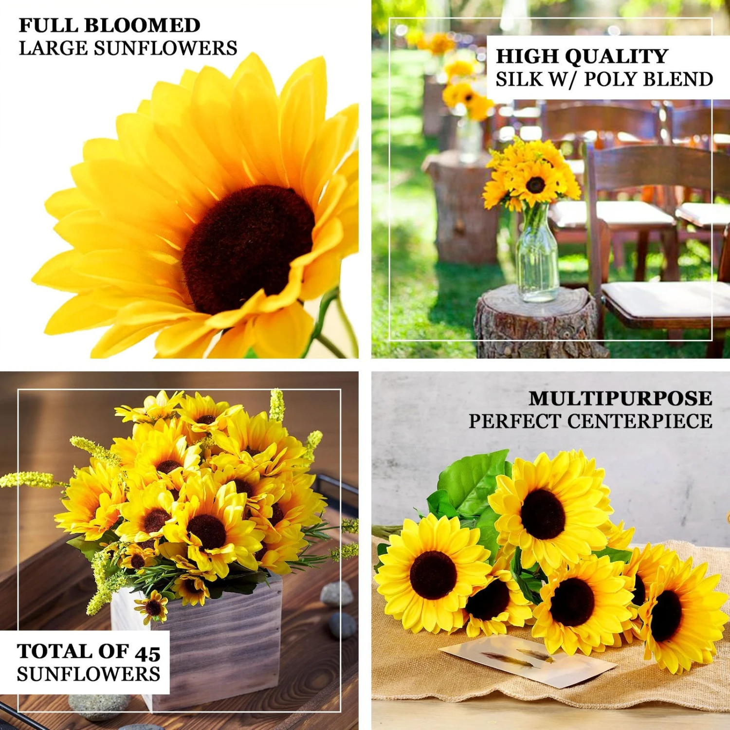 5 Bushes | 45 Large Yellow Artificial Silk Blossomed Sunflowers 2 5 Bushes | 45 Large Yellow Artificial Silk Blossomed Sunflowers - Image 2