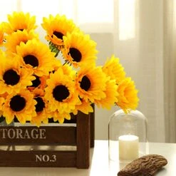 5 Bushes | 70 Yellow Artificial Silk Blossomed Sunflowers | Vase Decor -Home Decor Promotional Store ARTI 868 YELx9 D02