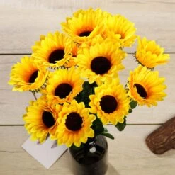 5 Bushes | 70 Yellow Artificial Silk Blossomed Sunflowers | Vase Decor -Home Decor Promotional Store ARTI 868 YELx9 D10