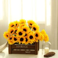 5 Bushes | 70 Yellow Artificial Silk Blossomed Sunflowers | Vase Decor -Home Decor Promotional Store ARTI 868 YELx9 02