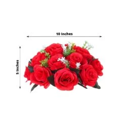 2 Pack Artificial Flower Ball Bouquets For Centerpieces 15-Head Silk Rose Kissing Balls 10" -Home Decor Promotional Store ARTI BALL RS02 10 RED 98