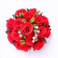 2 Pack Artificial Flower Ball Bouquets For Centerpieces 15-Head Silk Rose Kissing Balls 10" -Home Decor Promotional Store ARTI BALL RS02 10 RED 99