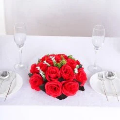 2 Pack Artificial Flower Ball Bouquets For Centerpieces 15-Head Silk Rose Kissing Balls 10" -Home Decor Promotional Store ARTI BALL RS02 10 RED D04