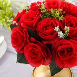 2 Pack Artificial Flower Ball Bouquets For Centerpieces 15-Head Silk Rose Kissing Balls 10" -Home Decor Promotional Store ARTI BALL RS02 10 RED D05