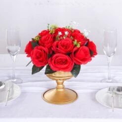 2 Pack Artificial Flower Ball Bouquets For Centerpieces 15-Head Silk Rose Kissing Balls 10" -Home Decor Promotional Store ARTI BALL RS02 10 RED 02
