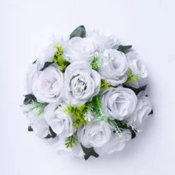2 Pack Artificial Flower Ball Bouquets For Centerpieces 15-Head Silk Rose Kissing Balls 10" -Home Decor Promotional Store ARTI BALL RS02 10 WHT 99