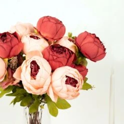 2 Pack Artificial Peony Flower Bouquets, Faux Silk Flower Arrangements 19" -Home Decor Promotional Store ARTI BOUQ PEO14 BURG080 D08