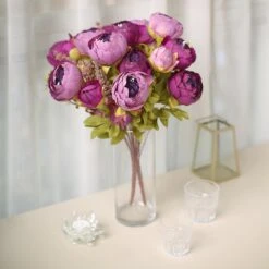2 Pack Artificial Peony Flower Bouquets, Faux Silk Flower Arrangements 19" -Home Decor Promotional Store ARTI BOUQ PEO14 PURP 02