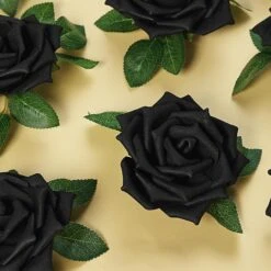 24 Roses Artificial Foam Flowers With Stem & Leaves 5" -Home Decor Promotional Store ARTI FOAMRS05 5 BLK D03