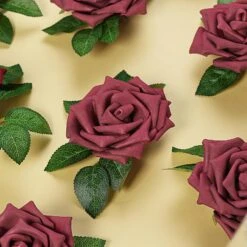 24 Roses Artificial Foam Flowers With Stem & Leaves 5" -Home Decor Promotional Store ARTI FOAMRS05 5 BURG D03 421b65ff 940b 4ca8 ae58 905b4cbefe2b