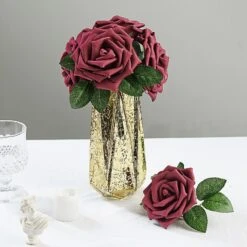 24 Roses Artificial Foam Flowers With Stem & Leaves 5" -Home Decor Promotional Store ARTI FOAMRS05 5 BURG 01