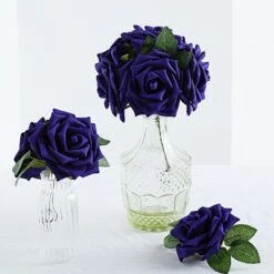 24 Roses Artificial Foam Flowers With Stem & Leaves 5"