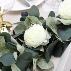 Green Artificial Eucalyptus Leaf, Ranunculus Flower Garland Vine 42" -Home Decor Promotional Store ARTI GLND GRN003 D06