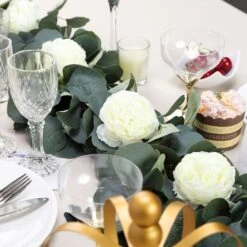 Green Artificial Eucalyptus Leaf, Ranunculus Flower Garland Vine 42" -Home Decor Promotional Store ARTI GLND GRN003 D08