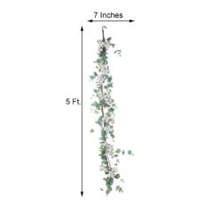 Green Artificial Eucalyptus Leaf, White Cotton Ball Garland Vine 5ft -Home Decor Promotional Store ARTI GLND GRN004 98